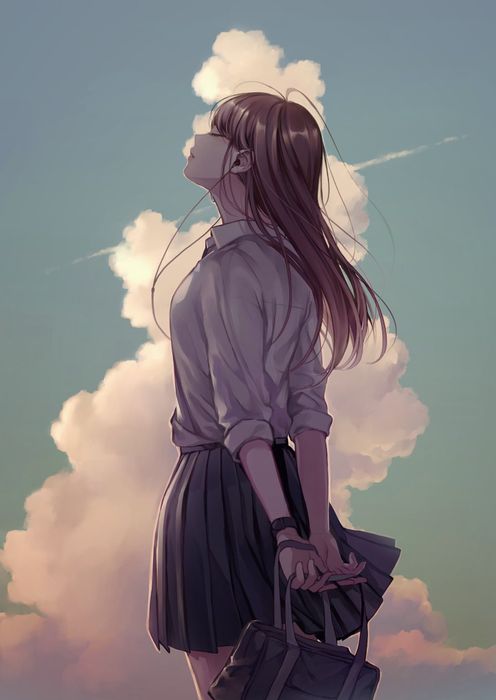 ảnh cô gái quay lưng cầm hoa