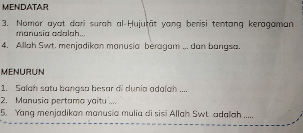 Soal teka-teki silang tentang Surah al-Hujurat ayat keragaman manusia