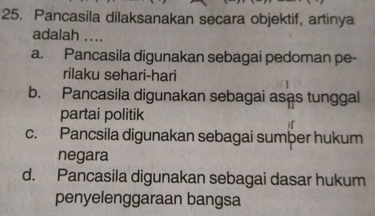Soal pilihan ganda tentang Pancasila dilaksanakan secara objektif