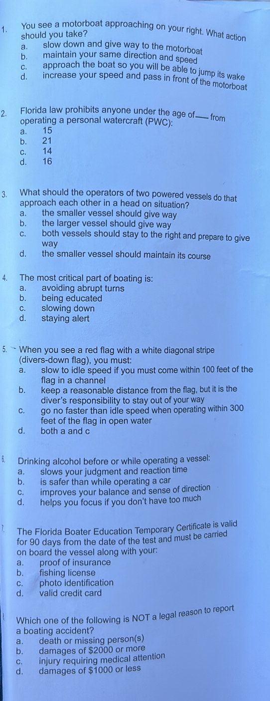 Boating safety question about a motorboat approaching from the right